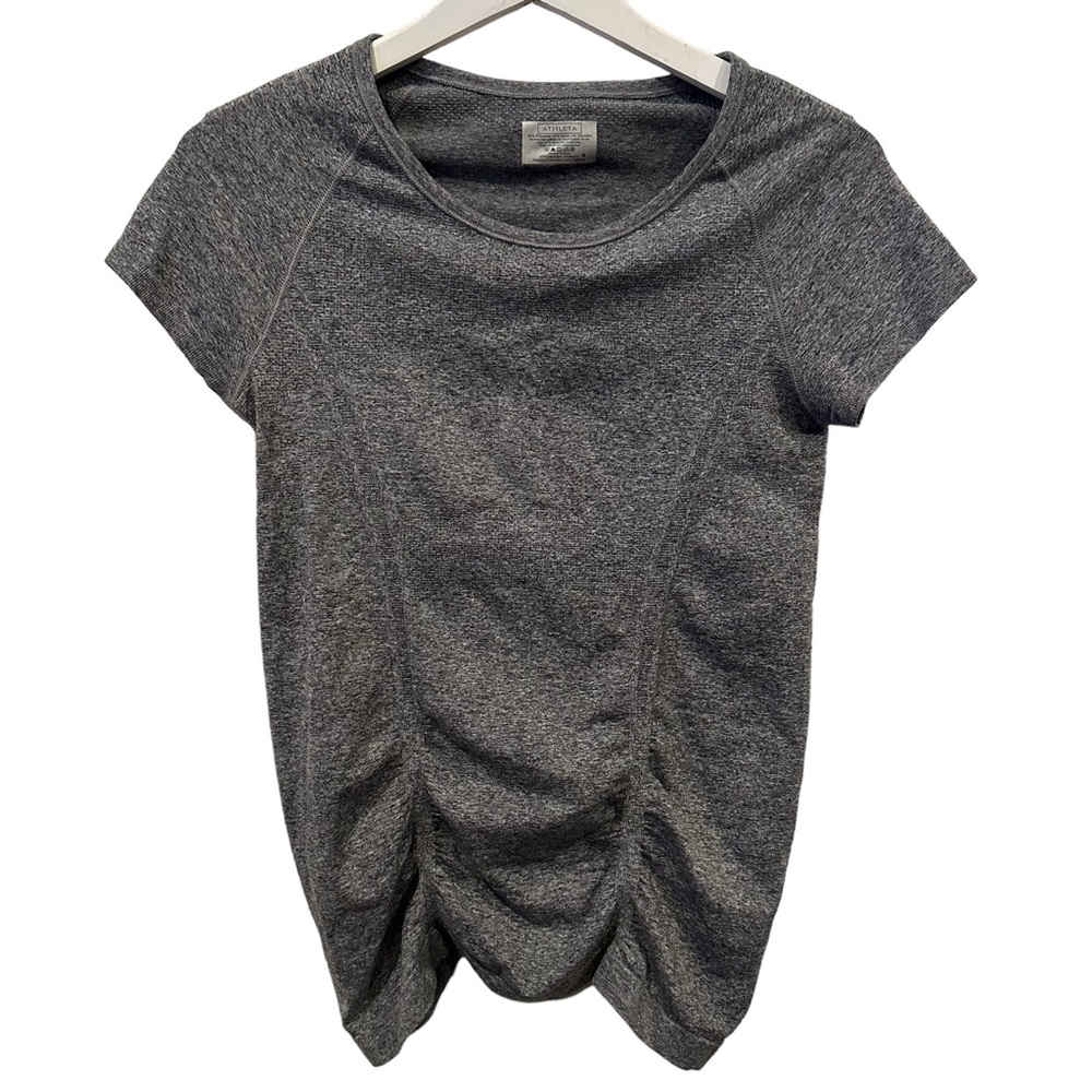 Athleta Fast Track Seamless Heathered Grey Ruched Tee Women's Size small gym run